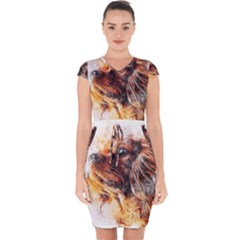 Dog Animal Pet Art Abstract Capsleeve Drawstring Dress 