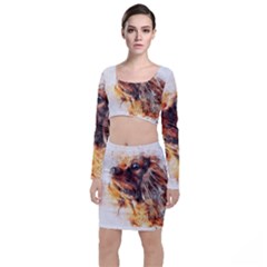 Dog Animal Pet Art Abstract Long Sleeve Crop Top & Bodycon Skirt Set