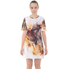 Dog Animal Pet Art Abstract Sixties Short Sleeve Mini Dress