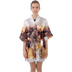 Dog Animal Pet Art Abstract Quarter Sleeve Kimono Robe by Celenk