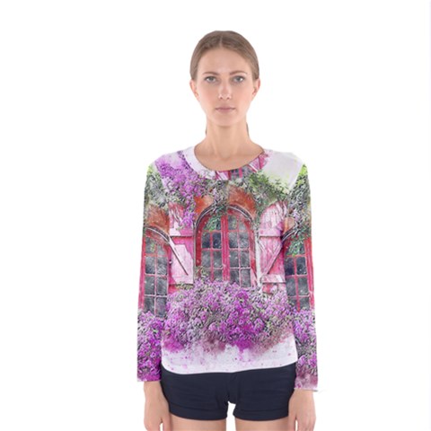 Window Flowers Nature Art Abstract Women s Long Sleeve Tee by Celenk