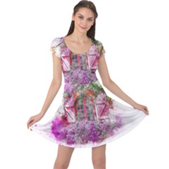 Window Flowers Nature Art Abstract Cap Sleeve Dress by Celenk