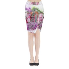 Window Flowers Nature Art Abstract Midi Wrap Pencil Skirt by Celenk