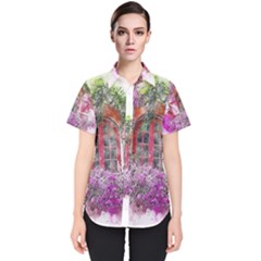 Window Flowers Nature Art Abstract Women s Short Sleeve Shirt