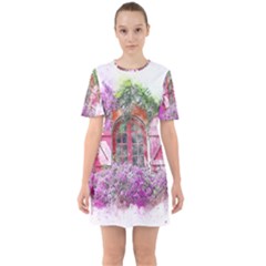 Window Flowers Nature Art Abstract Sixties Short Sleeve Mini Dress