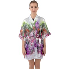 Window Flowers Nature Art Abstract Quarter Sleeve Kimono Robe