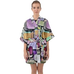 Background Painted Squares Art Quarter Sleeve Kimono Robe