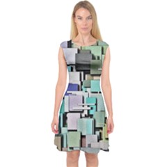 Background Painted Squares Art Capsleeve Midi Dress by Celenk