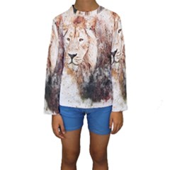 Lion Animal Art Abstract Kids  Long Sleeve Swimwear by Celenk