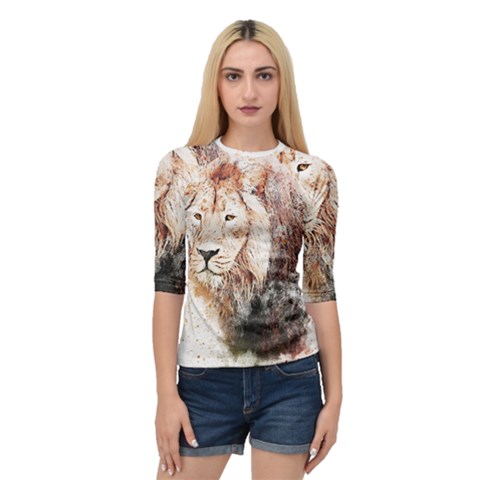 Lion Animal Art Abstract Quarter Sleeve Raglan Tee by Celenk