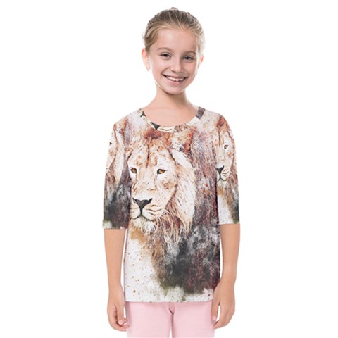 Lion Animal Art Abstract Kids  Quarter Sleeve Raglan Tee by Celenk