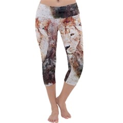 Lion Animal Art Abstract Capri Yoga Leggings by Celenk