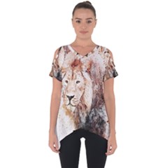 Lion Animal Art Abstract Cut Out Side Drop Tee by Celenk