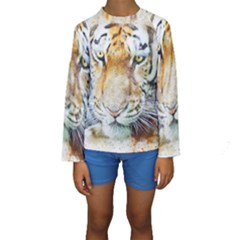 Tiger Animal Art Abstract Kids  Long Sleeve Swimwear by Celenk