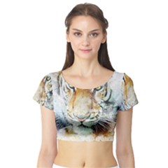 Tiger Animal Art Abstract Short Sleeve Crop Top by Celenk