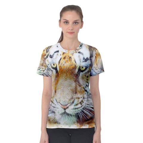 Tiger Animal Art Abstract Women s Sport Mesh Tee by Celenk