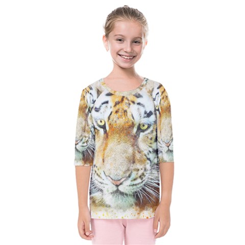 Tiger Animal Art Abstract Kids  Quarter Sleeve Raglan Tee by Celenk