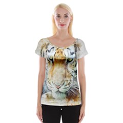 Tiger Animal Art Abstract Cap Sleeve Tops by Celenk