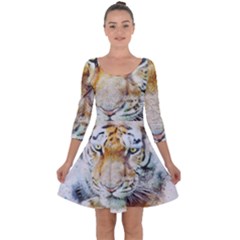 Tiger Animal Art Abstract Quarter Sleeve Skater Dress