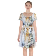 Tiger Animal Art Abstract Short Sleeve Bardot Dress by Celenk