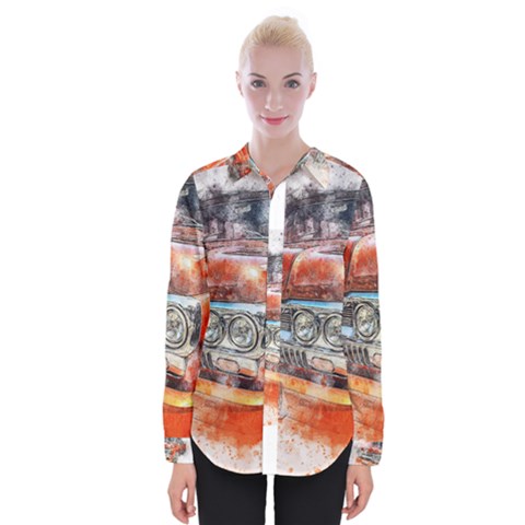 Car Old Car Art Abstract Womens Long Sleeve Shirt by Celenk