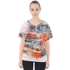 Car Old Car Art Abstract V-neck Dolman Drape Top by Celenk