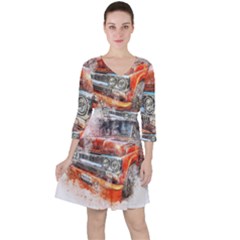 Car Old Car Art Abstract Ruffle Dress by Celenk