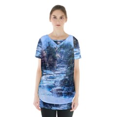 River Water Art Abstract Stones Skirt Hem Sports Top by Celenk