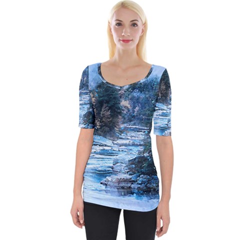 River Water Art Abstract Stones Wide Neckline Tee by Celenk