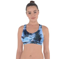 River Water Art Abstract Stones Cross String Back Sports Bra by Celenk