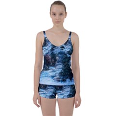 River Water Art Abstract Stones Tie Front Two Piece Tankini by Celenk