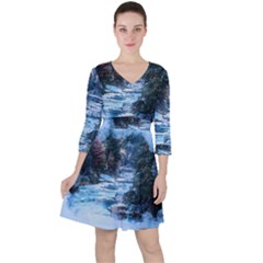 River Water Art Abstract Stones Ruffle Dress by Celenk