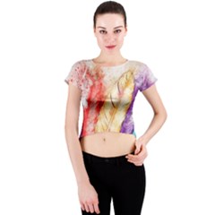 Feathers Bird Animal Art Abstract Crew Neck Crop Top by Celenk