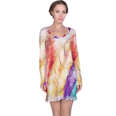 Feathers Bird Animal Art Abstract Long Sleeve Nightdress by Celenk