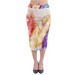 Feathers Bird Animal Art Abstract Midi Pencil Skirt by Celenk