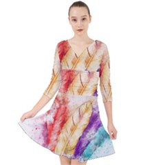 Feathers Bird Animal Art Abstract Quarter Sleeve Front Wrap Dress	 by Celenk