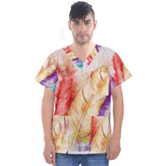 Feathers Bird Animal Art Abstract Men s V-neck Scrub Top