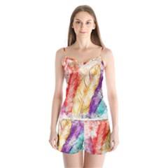 Feathers Bird Animal Art Abstract Satin Pajamas Set by Celenk