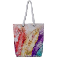 Feathers Bird Animal Art Abstract Full Print Rope Handle Tote (small) by Celenk