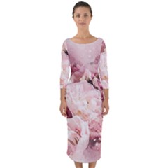 Flowers Bouquet Art Abstract Quarter Sleeve Midi Bodycon Dress