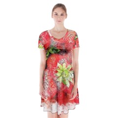 Strawberries Fruit Food Art Short Sleeve V-neck Flare Dress by Celenk