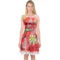 Strawberries Fruit Food Art Capsleeve Midi Dress by Celenk