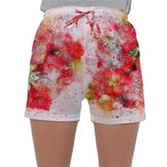 Strawberries Fruit Food Art Sleepwear Shorts by Celenk