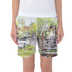 River Bridge Art Abstract Nature Women s Basketball Shorts by Celenk