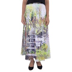 River Bridge Art Abstract Nature Flared Maxi Skirt by Celenk