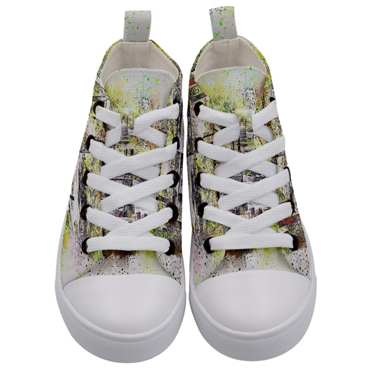 River Bridge Art Abstract Nature Kid s Mid-Top Canvas Sneakers