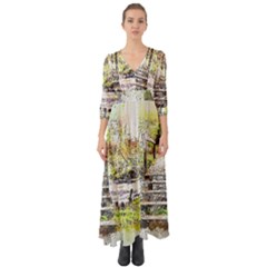 River Bridge Art Abstract Nature Button Up Boho Maxi Dress by Celenk