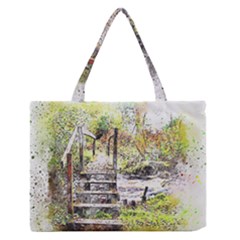 River Bridge Art Abstract Nature Zipper Medium Tote Bag by Celenk