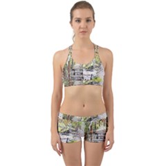 River Bridge Art Abstract Nature Back Web Sports Bra Set by Celenk