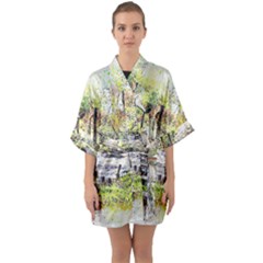 River Bridge Art Abstract Nature Quarter Sleeve Kimono Robe by Celenk